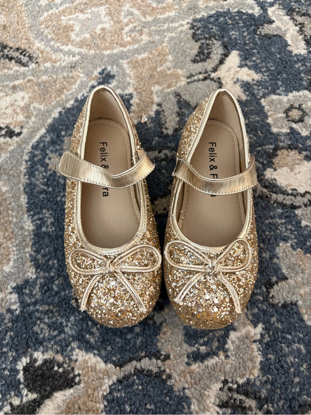 Felix & Flora Toddler Girls' Gold Glitter Bow Mary Janes